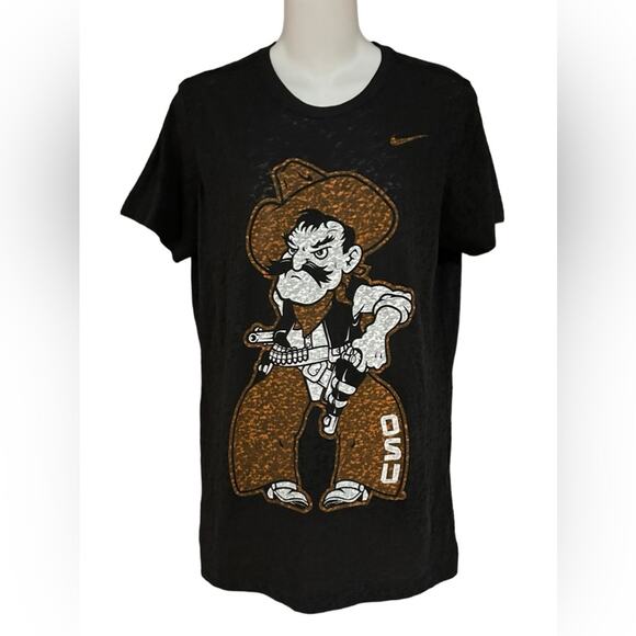 OSU Oklahoma State University Nike Women’s Large Short Sleeve Burnout T Shirt - Picture 1 of 7
